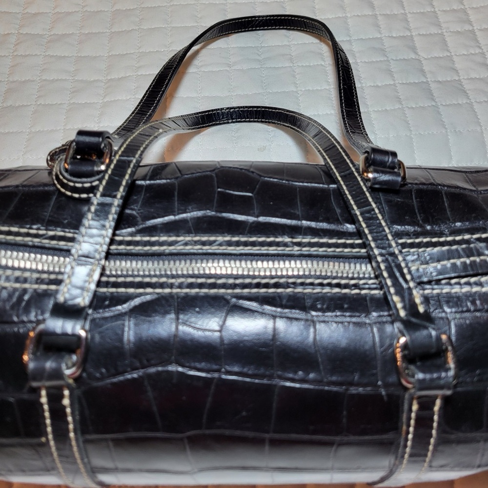 Dooney & Bourke 🖤 Black Croc-Embossed Barrel Shoulder Bag Vintage - Picture 11 of 11